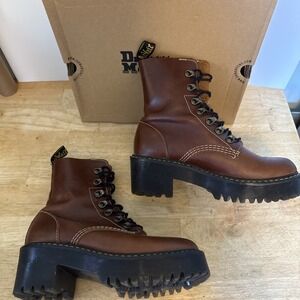 Dr. Martens Women's 7 Leona Platform Combat Boots Butterscotch Brown Leather